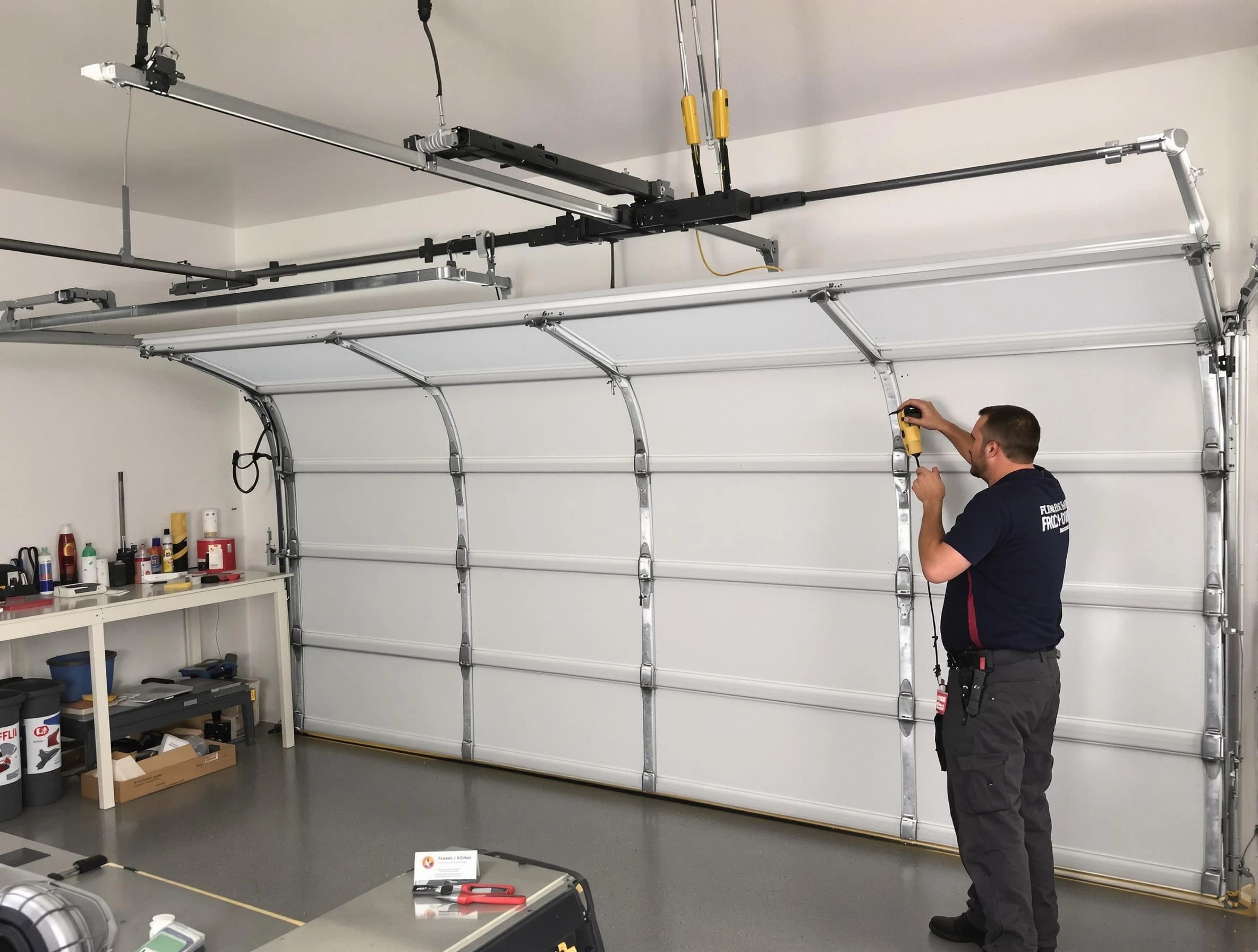 Hillsborough Garage Door Repair certified technician performing overhead door system repair in Hillsborough