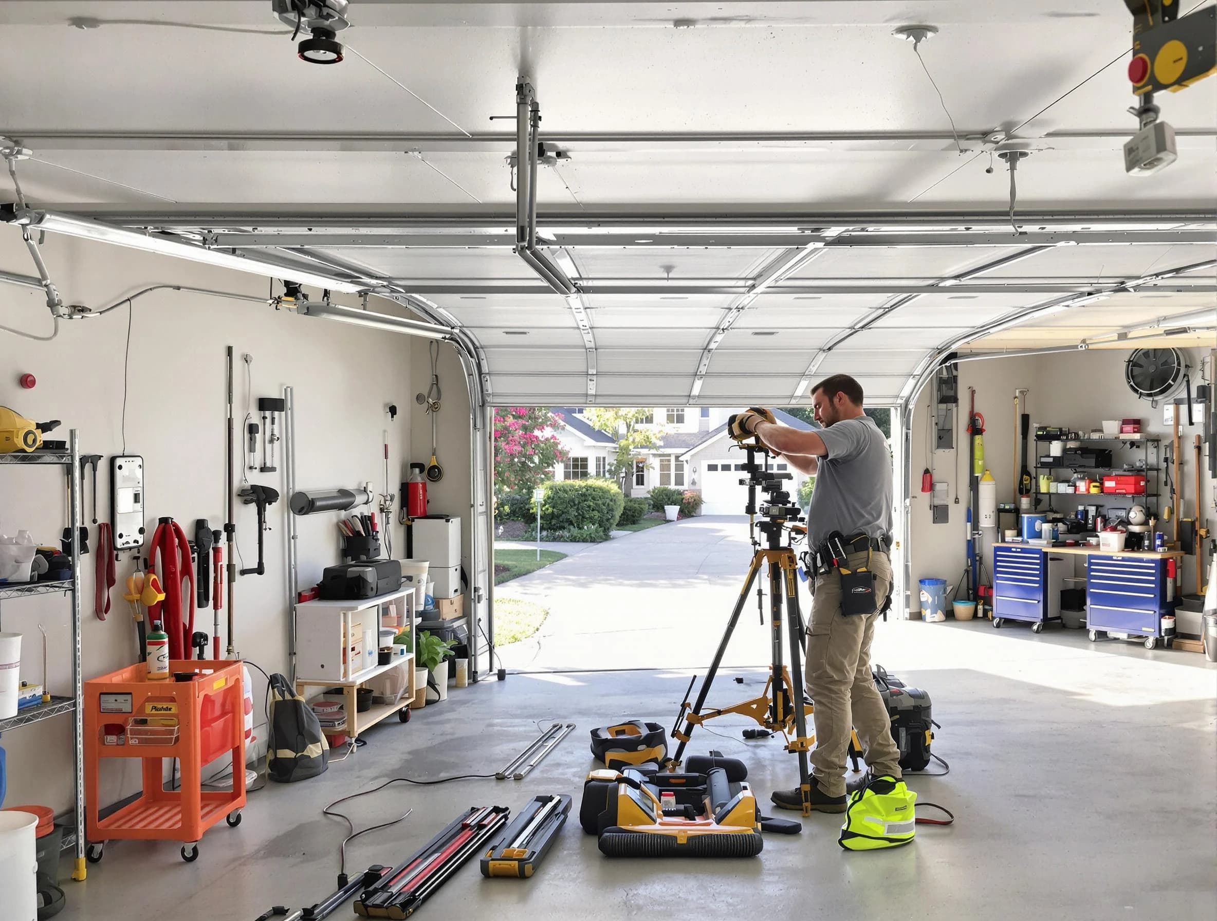 Hillsborough Garage Door Repair specialist performing laser-guided track alignment in Hillsborough